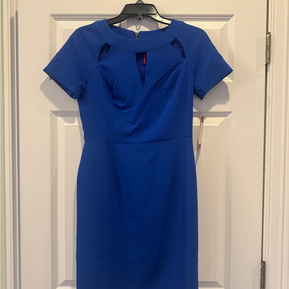 Blue Midi Dress Short Sleeve Crew Neck